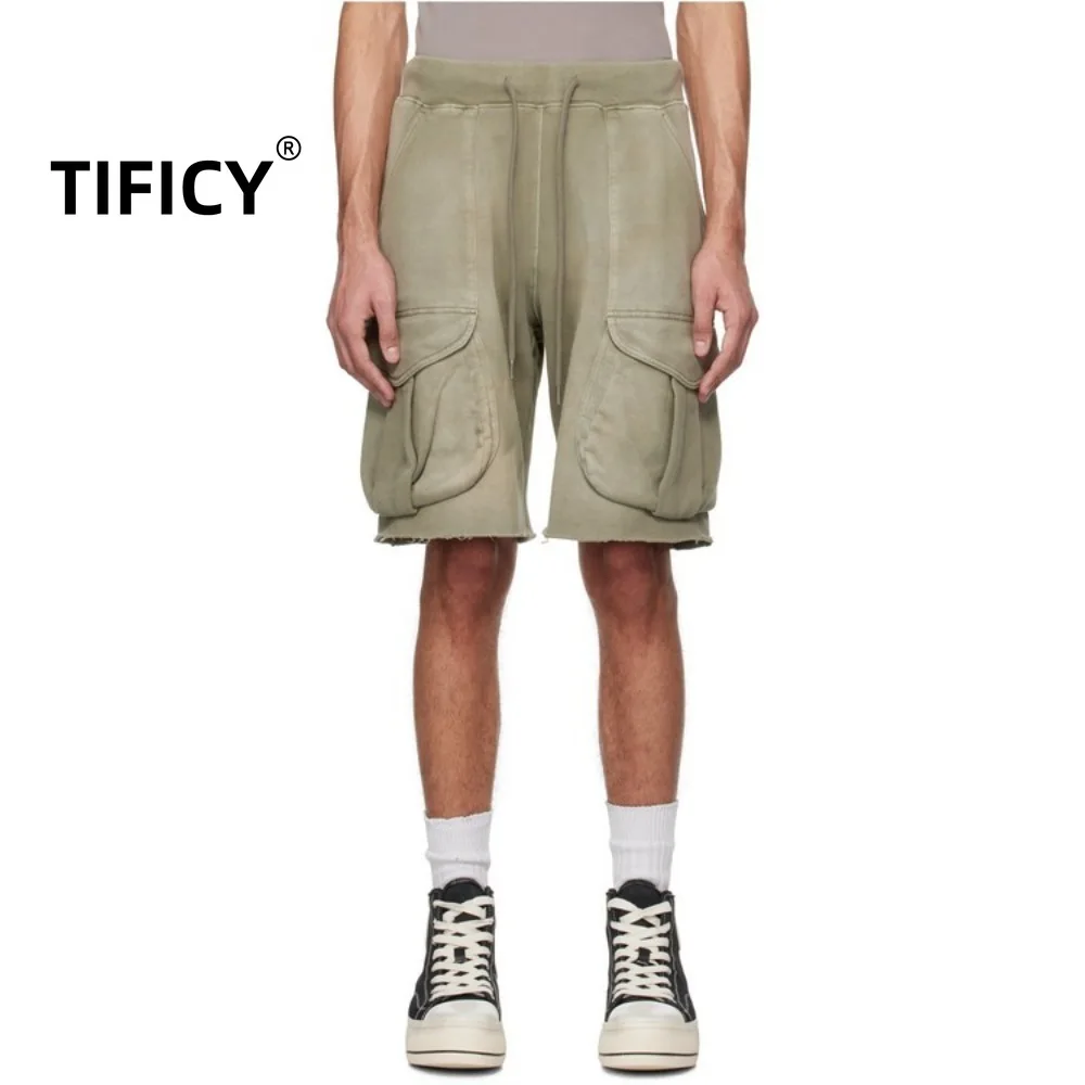 

High Street RO Cotton Shorts Men's Elastic Waist Pocket Knit Casual Loose Shorts Workout Shorts Men Clothing Sweatpants