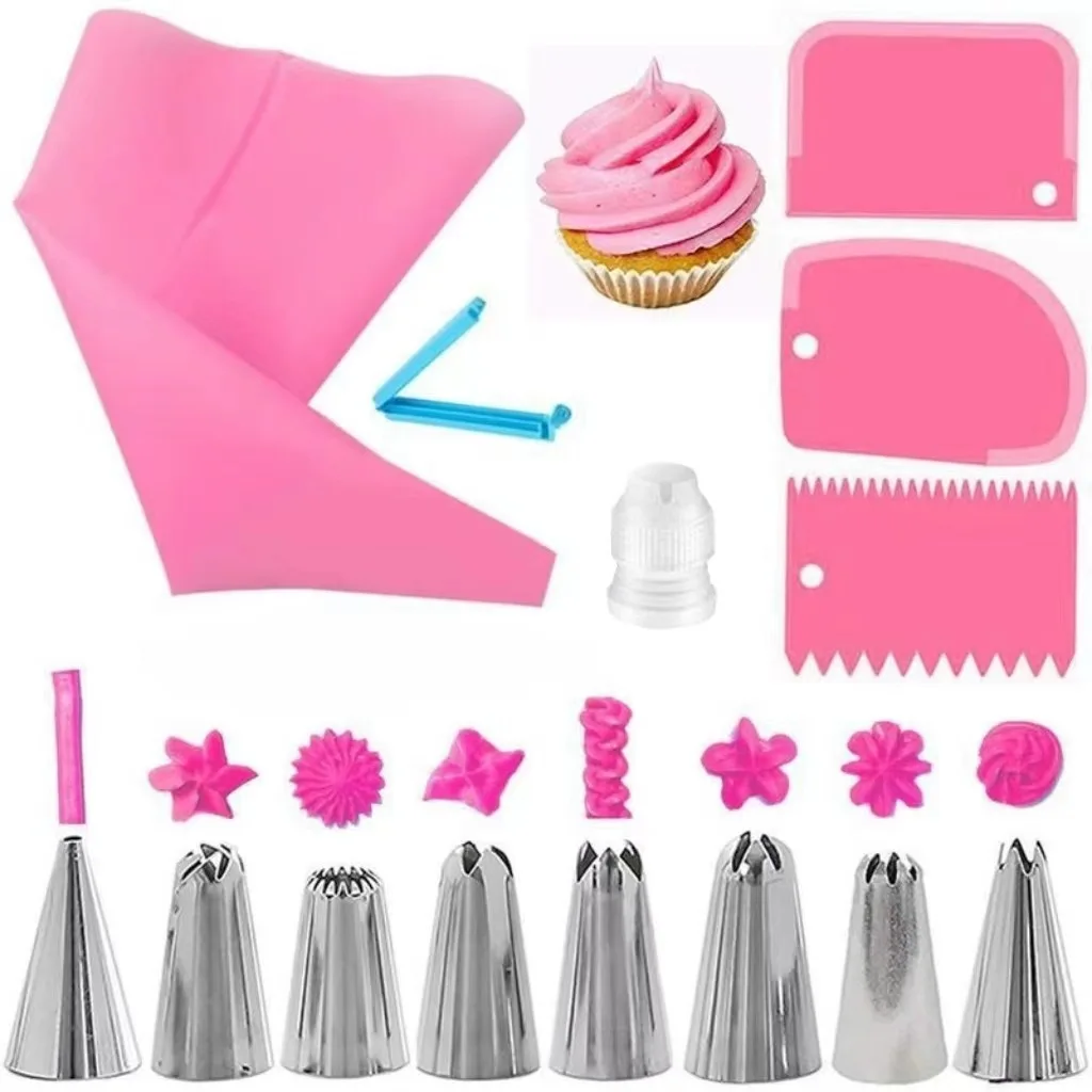 Piping Bags and Tips Set Cake DIY Decorating Kit with Stainless Steel Nozzle Reusable Silicone Pastry Cake Decorating Tools