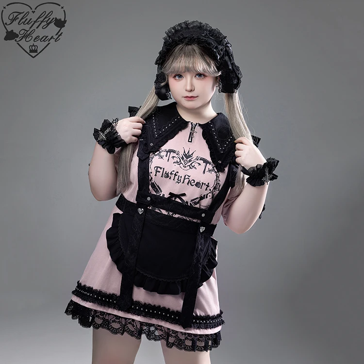 Japońska Kolekcja Gotycka Subkultura Lalka Kołnierz Krótki Rękaw Drukowana Koronka Łączenie Luźna Codzienna Długa Koszulka Damska Letnia Sukienka