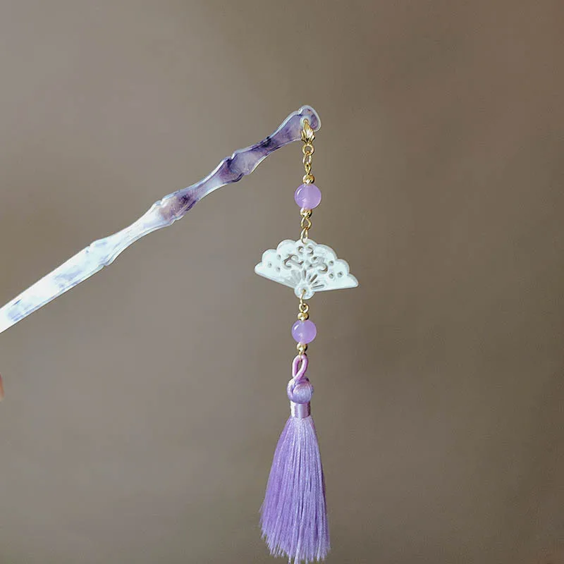 

Hairpins, fan pendants, tassel hair accessories, new Chinese-style acetic acid hairpins, women's Hanfu, updo hair accessories