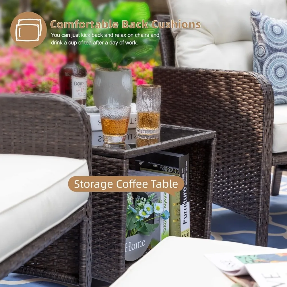 Mobiliário de vime ao ar livre Pátio Set,All Weather PE Rattan Conversa Set com Almofada, Lounge Chairs, 5 pcs