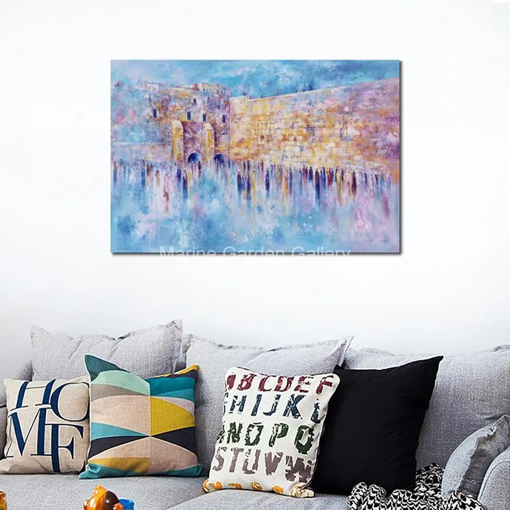 Gold Kotel Jewish Wall Art Hand Painted Western Wall Jerusalem Oil Painting Abstract Judaica Canvas Colorful Dining Room Decor