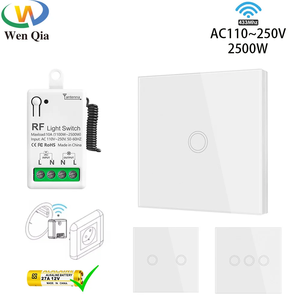 

Wireless Smart Light Switch 433Mhz Wall Panel transmitter touch remote control Switch 110V 220V 10A Mini Relay Receiver for Lamp