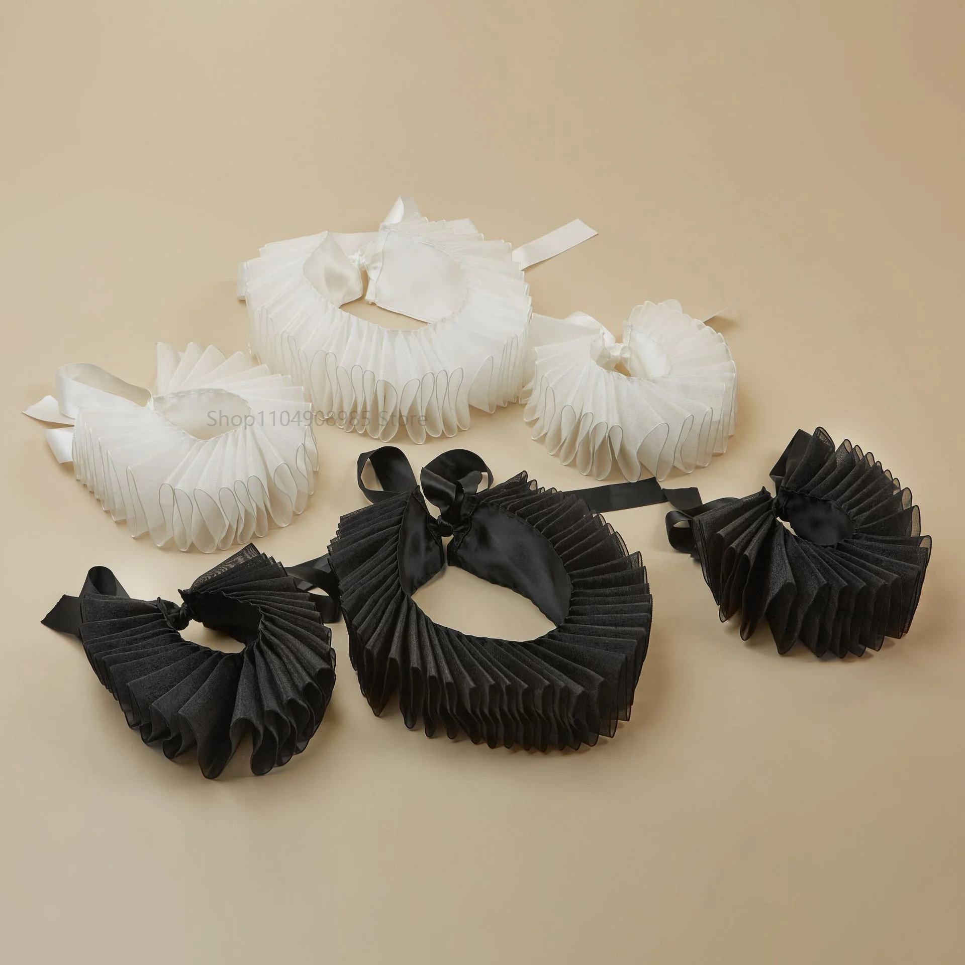 

Взрослый викторианский белый комплект с рюшами на запястьях и манжетами для взрослых, комплект аксессуаров для костюма в стиле Ренессанс с воротником и манжетами