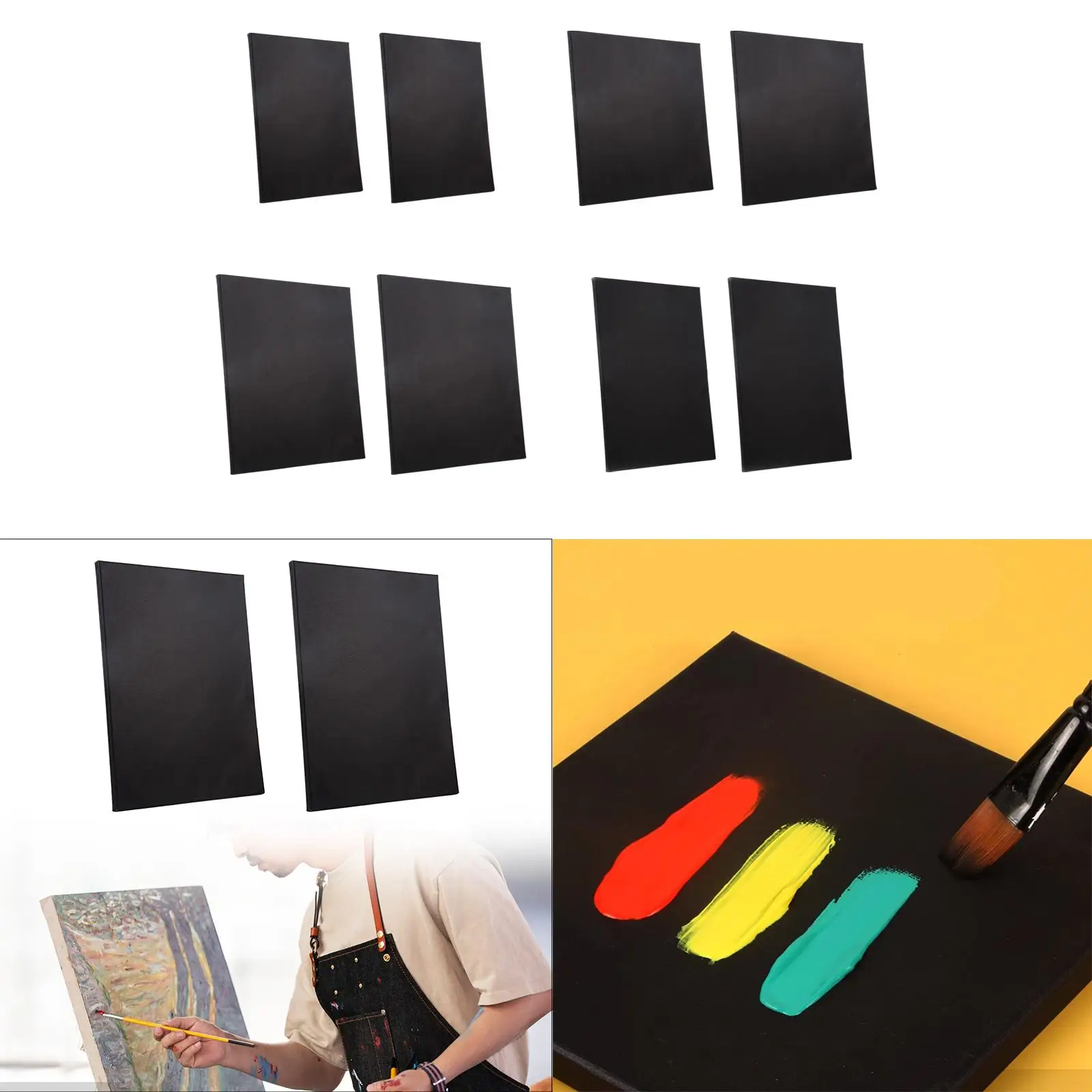 2 Pieces Painting Canvas Art Board Stretched Black Canvas for Metallic Oil Painting Watercolor Paints Crafts Acrylic Pouring