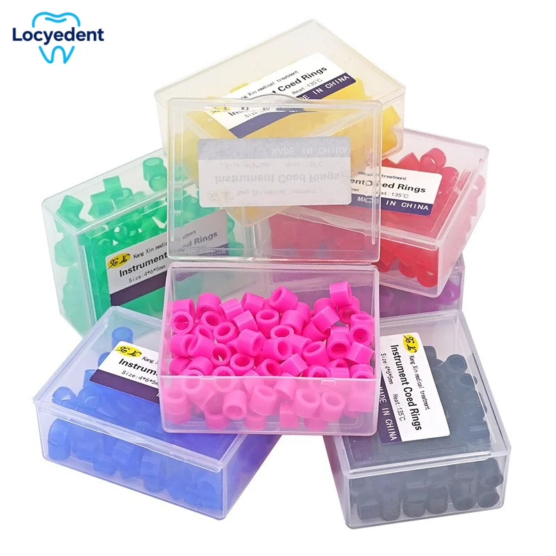 100pcs/box Dental Identification Instrument Code Rings Autoclavable Orthodontic Silicone Circle Multi-Color Universal
