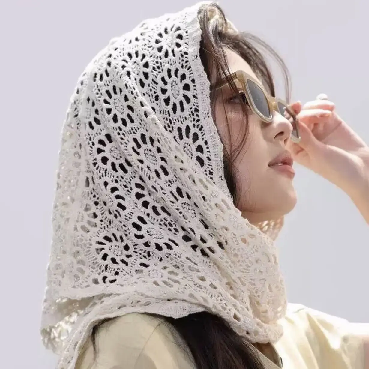 Korean-style Crochet Lace Irregular Hip Scarf Triangle Shawl Summer lightweight Versatile Layering Decorative Stole
