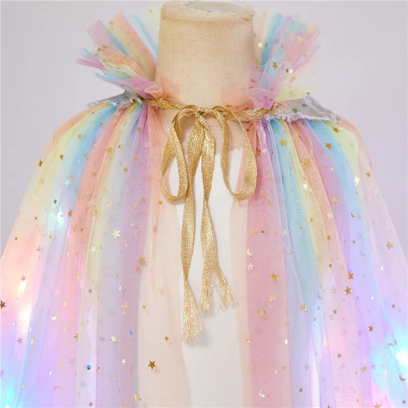 جديد الأميرة الفتيات مصباح ليد حتى الترتر عيد ميلاد كيب تألق توليت عباءة للأطفال حفلة التصوير الملابس والاكسسوارات #5