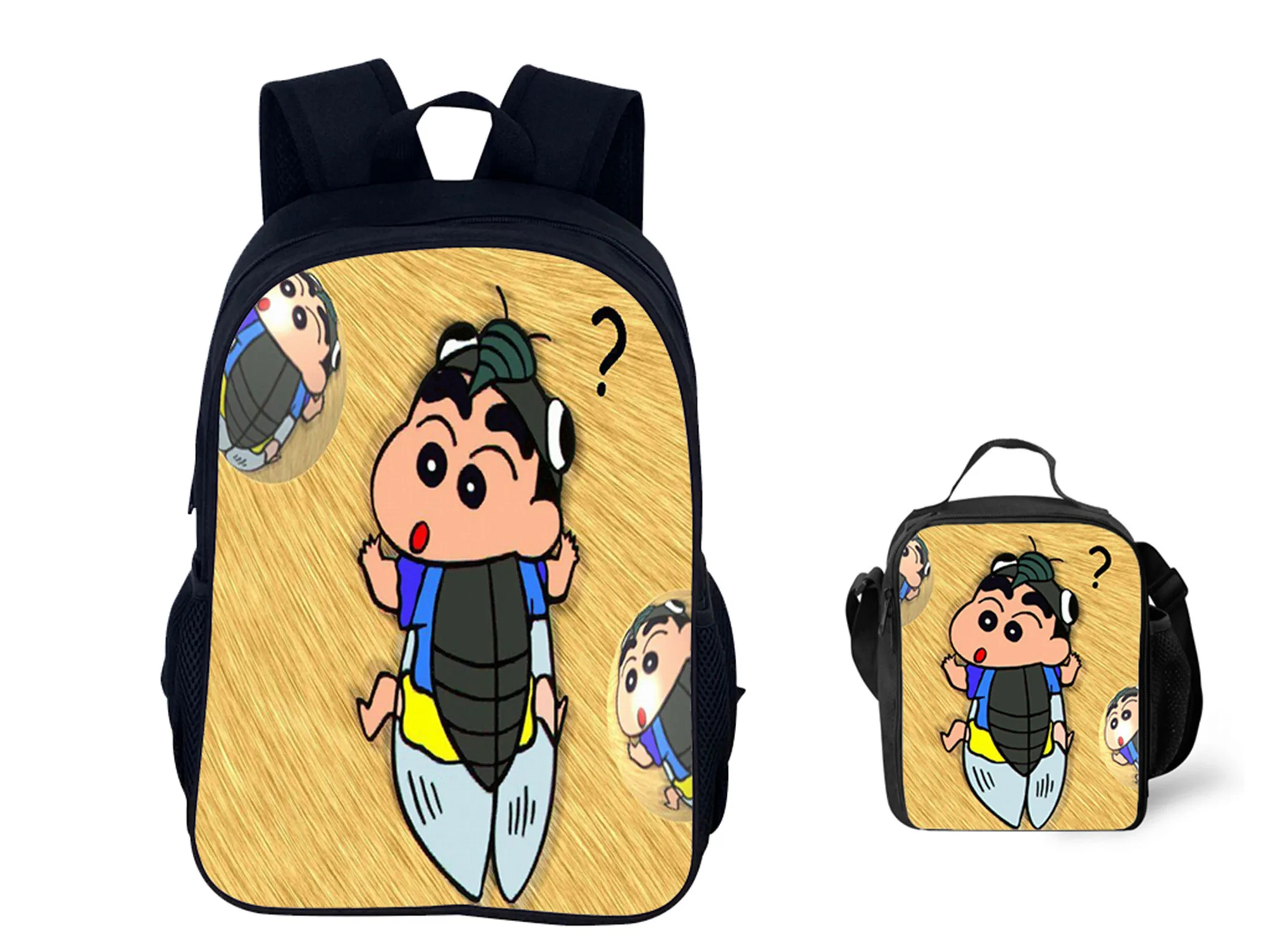 Crayon Shin-chan Cartoon Backpack 2Pcs Set-Lightweight School Bookbag with Waterproof Lunch Box for Student