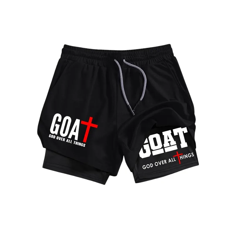 High-performance 2-in-1 Athletic Casual Drawstring Double-layer Shorts Men Quick-drying Breathable Phone-compatible Comfortable