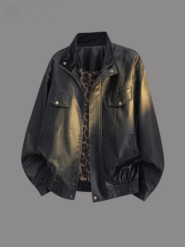 

American Sle Motorcycle Jaet Leopard Print ex Autumn Winter New High Street Cool Lychee Pattern Coat