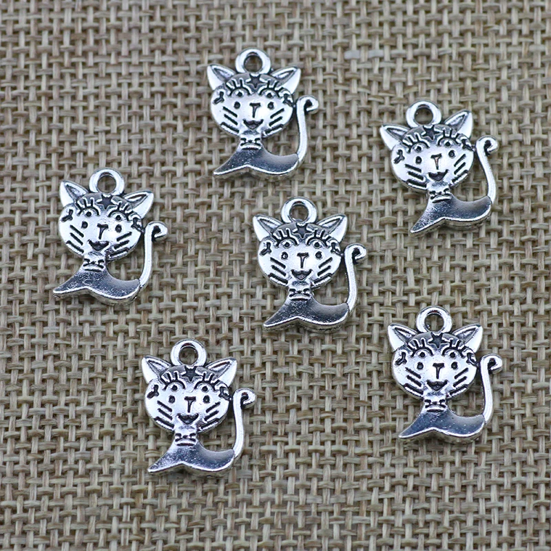 20piece 13x14mm Antique Silver Color Cat Charms Pendant For Jewelry Making DIY Jewelry Findings