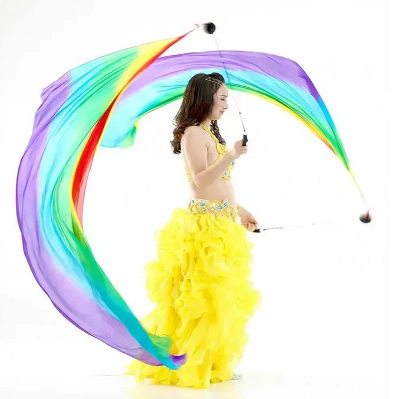 New Silk Veil+ Poi Chain Ball Women Belly Dance Silk Veil Poi Streamer Stage Prpos Fire Water
