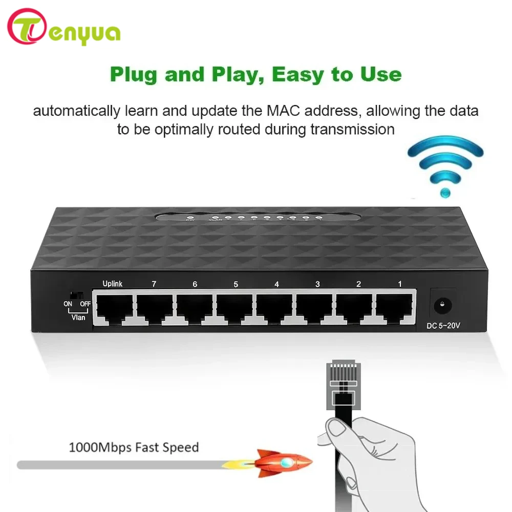 8 Port 1000Mbps Gigabit Network Switch Ethernet Smart Switcher High Performance RJ45 Hub Internet Splitter
