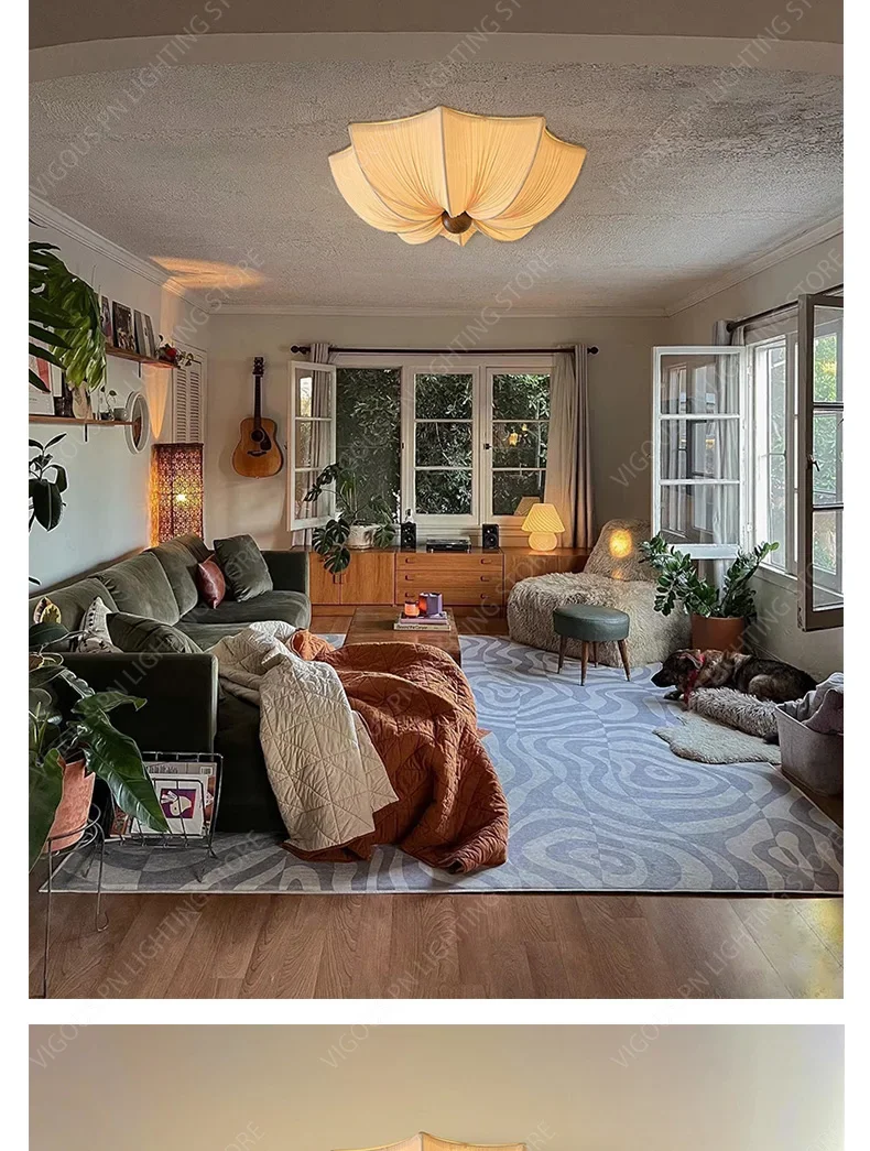 Nordic Wabi Sabi Fabric Ceiling Lights Living Room Cloth