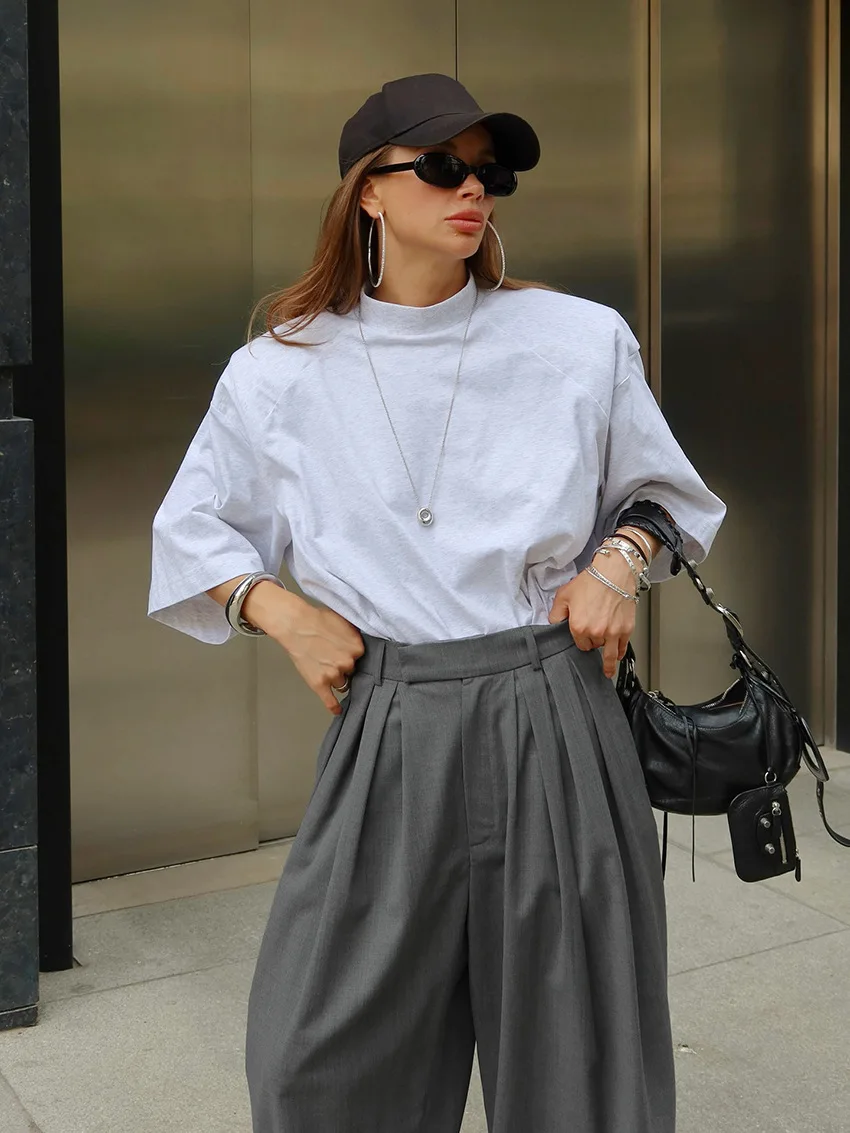 Casual Women's Trousers Autumn Winter Loose Fashionable Solid Color Versatile Clothes High Waist Pocket Wide Leg Trousers