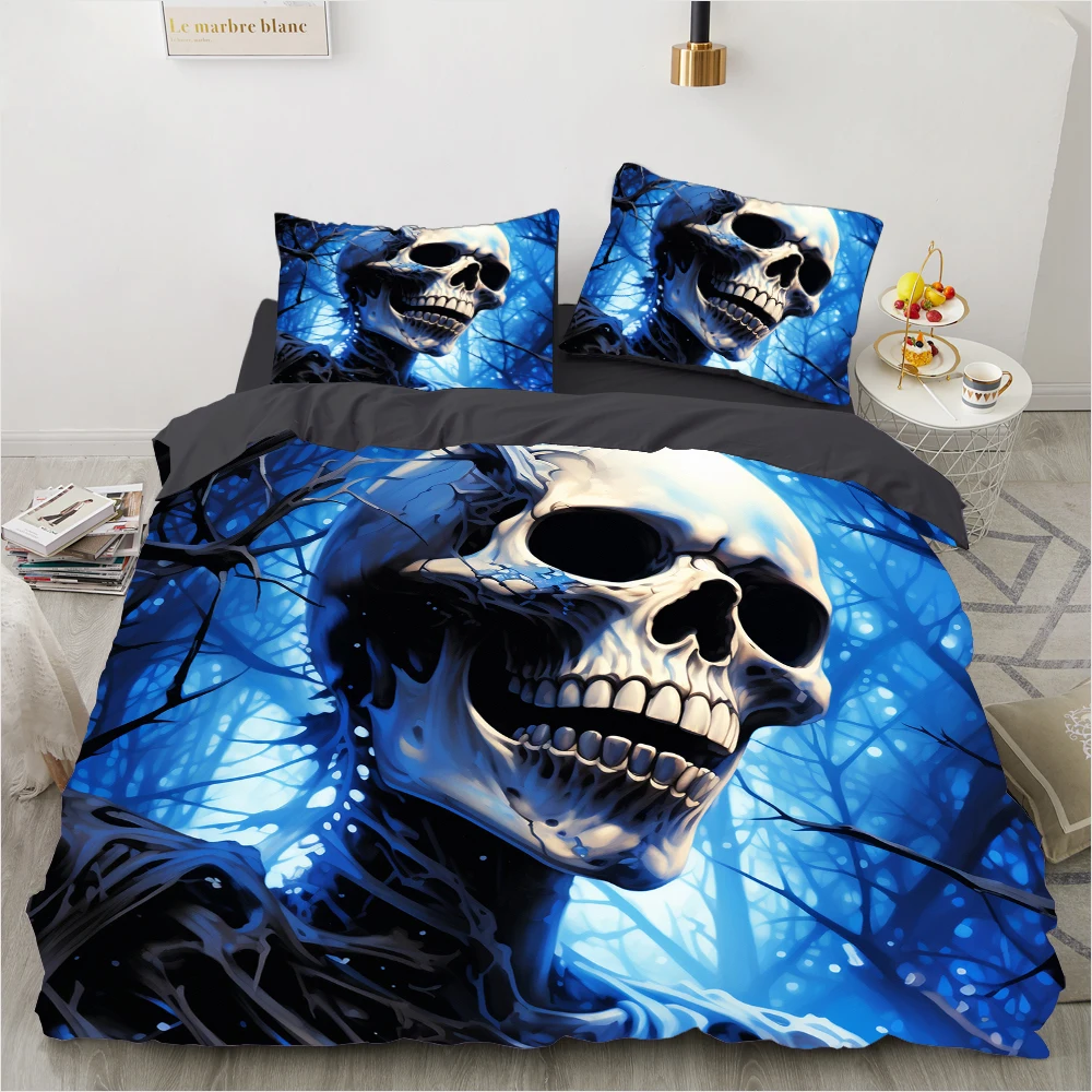 Blue Skeleton Skull Bedding Set Qulit Cover 3d Duvet Cover Gothic Comforter Cover Twin Full Queen King Single Size Halloween