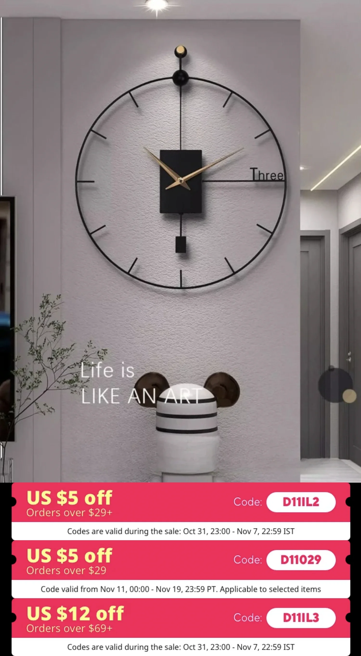 Modern Design Wall Clock Swingable Wall Clocks Living Room Modern Vintage Pendulum Clock Large Brief Wall Home Decor