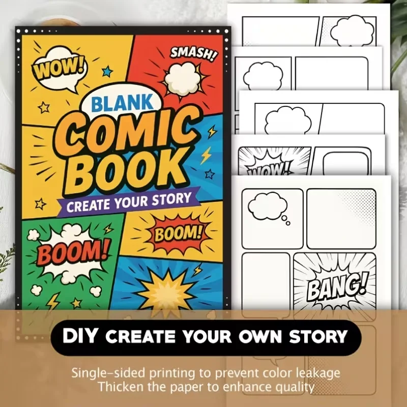 30-Sheet Thick Paper Comic Book Creation Sketchbook | 14.99cm×19.81cm Blank Graphic Novel Book Ideal for Teens and Adults