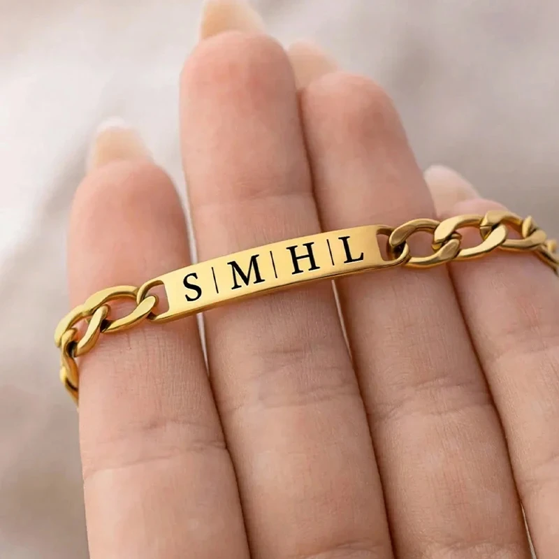 Stainless Steel Personalized Name Bracelets and Bangles for Man Woman Custom Nameplate Date DIY Bracelet Jewelry Birthday Gift - view 5