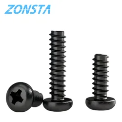 100pcs Black Carbon Steel Phillips Round Screw M1.2 M1.4 M1.7 M2 M2.6 M3 M3.5 M4 M5 Cross Recessed Pan Head Self tapping Screw