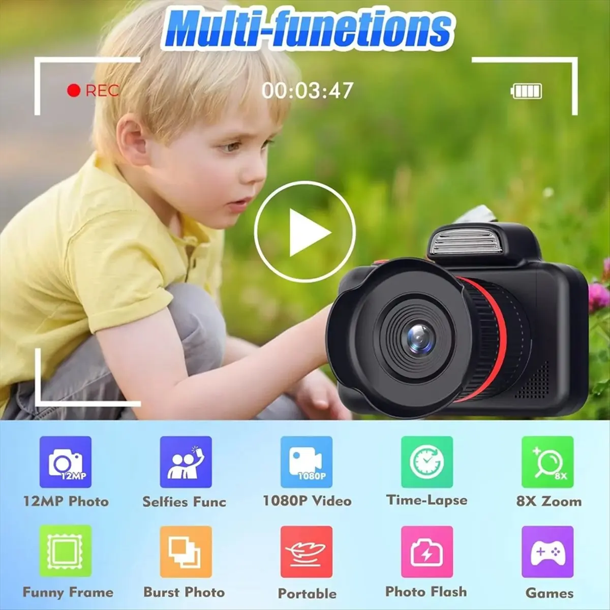 DTD271~1080P Digital Camera with Flash Photo Video Camera 2.0 Inch Screen Digital Zoom Camera for Child Pink