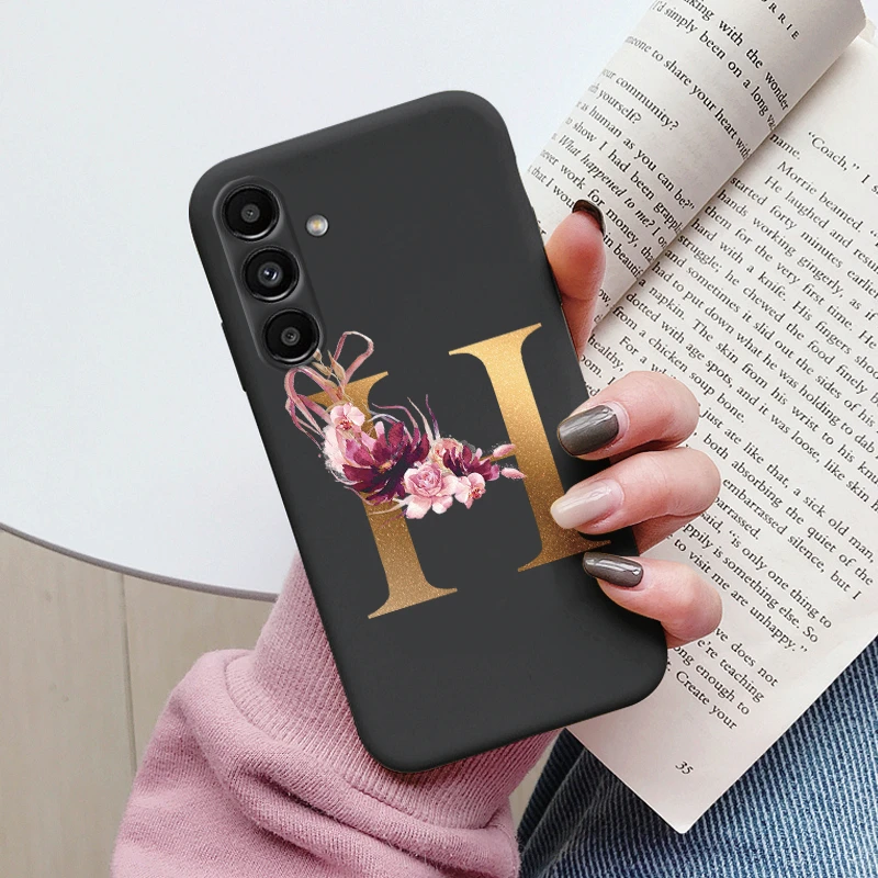 For Samsung Galaxy S23 FE Cover Cute Floral Gold Initial Alphabet Letter Case Silicone Soft Funda For Samsung S 23 FE S23FE Bag