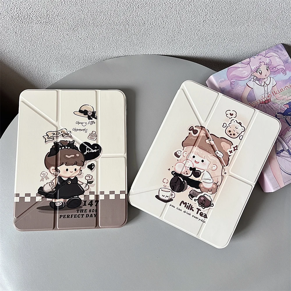 

Чехол Kawaii Girl для планшетов iPad Pro 10-го и 11-го поколений, iPad 2024, 2025, 12.9, 13 дюймов, iPad 11, A16, Air 5, 6, 7, iPad 7, 8, 9.7, mini с держателем для стилуса