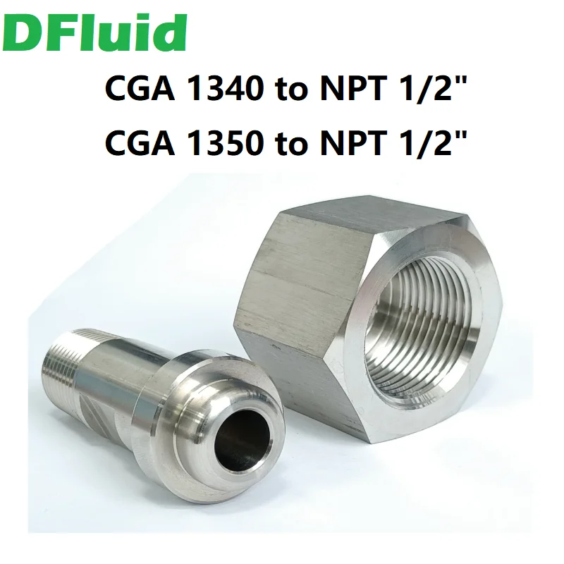 SS316L CGA1340/CGA1350 Cylinder Valve Connection H2/He ISO Tank High Pressure Fitting to NPT1/2m Tube Stainless Steel