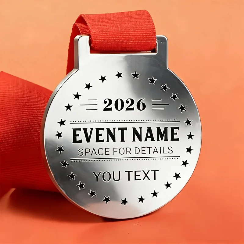 1 Custom Stainless Steel Medal Necklace, Gold-Plated Sports Medal with Customizable Text, Create a Medal with Logo and Name, Suitable for School and Family Support, Adult Sports Competition Prizes, Motivational Gifts