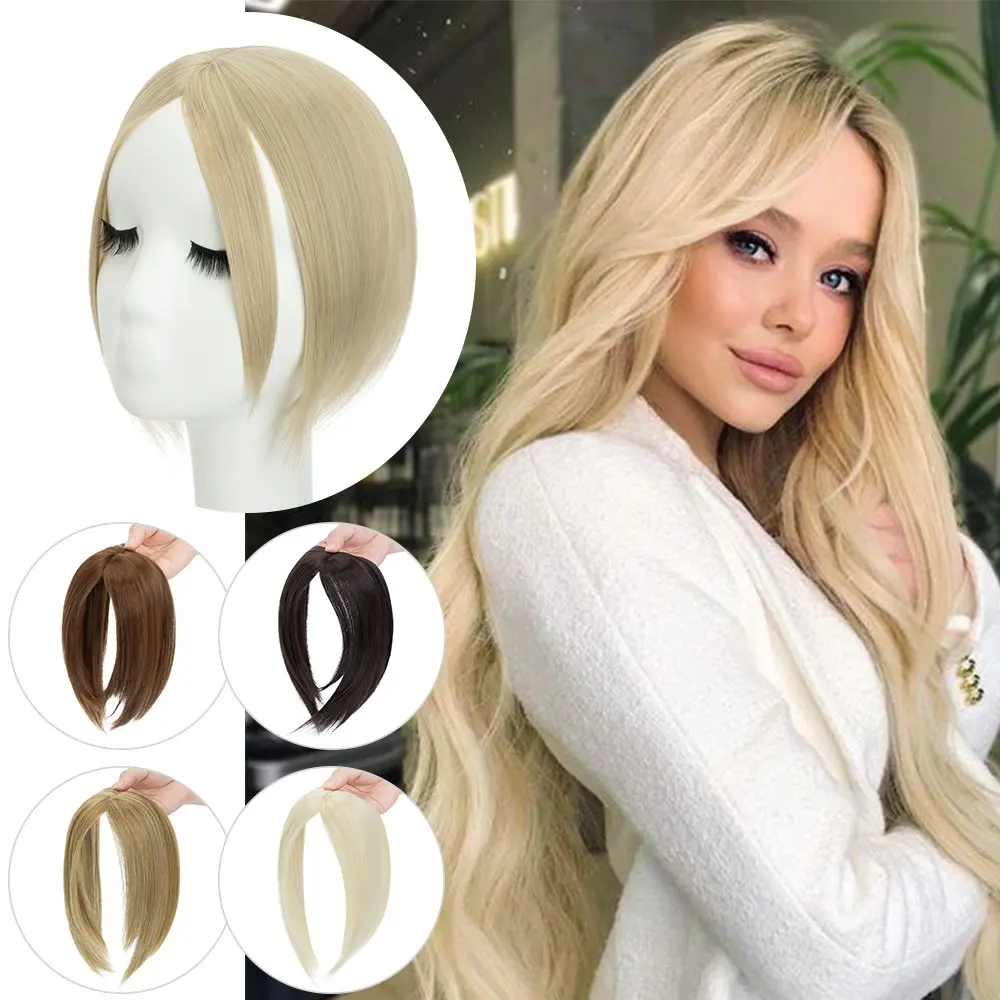 

Snoilite Synthetic Middle Part Topper Hairpiece with Bangs Clip-In Bangs Extension Natural Invisible Clourse Hairpiece for Women