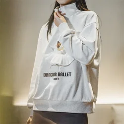 Maden Sudadera de mujer con estampado de gato bailando ballet cuello alto casual manga larga cómoda suéter gris de otoño para mujer