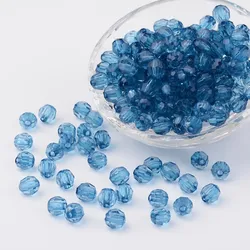 200pc Transparent Acrylic Beads Faceted Round Dodger Blue 8mm Hole: 1.5mm