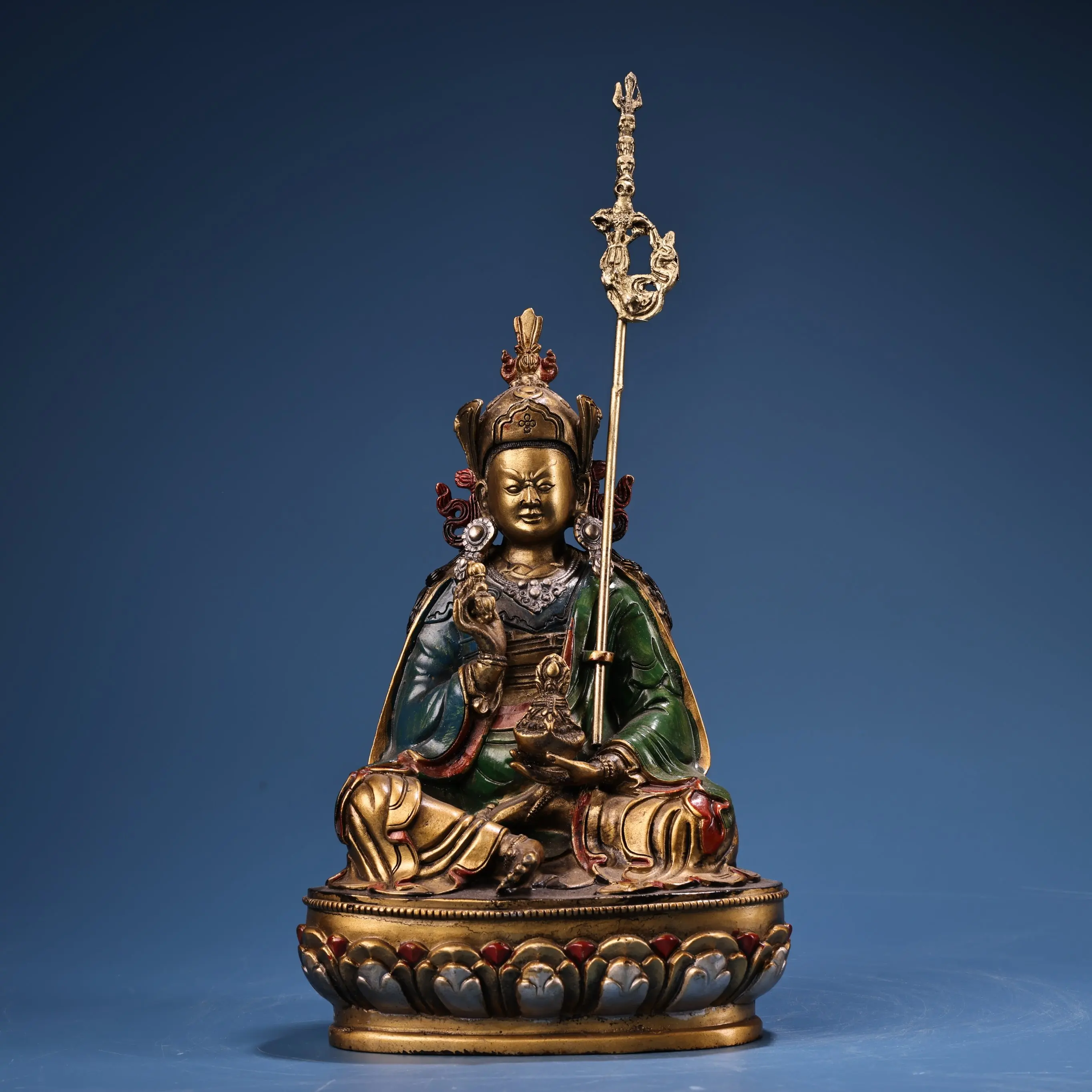 21cm Old Tibet Chinese Bronze Gilt Guru Padmasambhava Rinpoche Buddha Statue