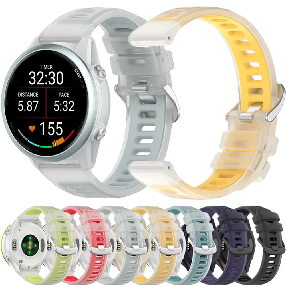 Jelly color Silicone Strap For Garmin Forerunner 570 47mm 42mm/970/55 Semi-Transparent Two-Tone band For Amazfit Balance 2/Bip 6