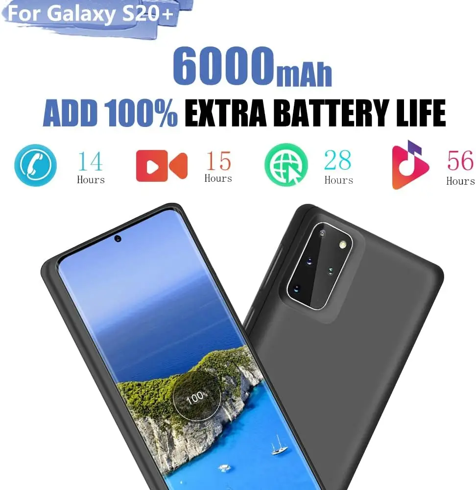 6000mAh Portable Smart Charging Cover for Samsung Galaxy S20 Plus/S20+ Power Bank Rechargeable Extended Battery Charger Case