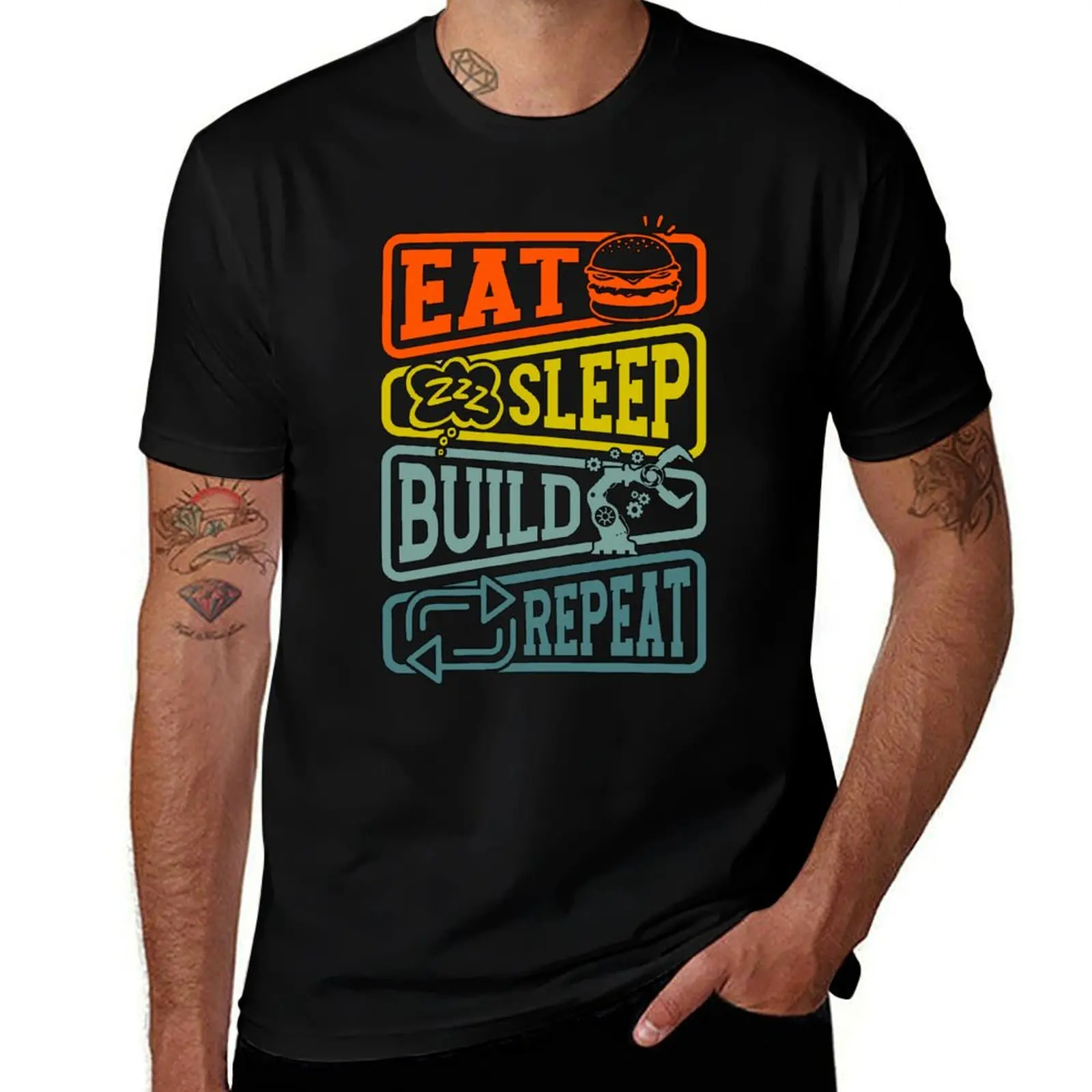 Robotics Eat Sleep Build Robot Robotics Engineer T-Shirt vintage plus size clothes heavy weight t shirts for men