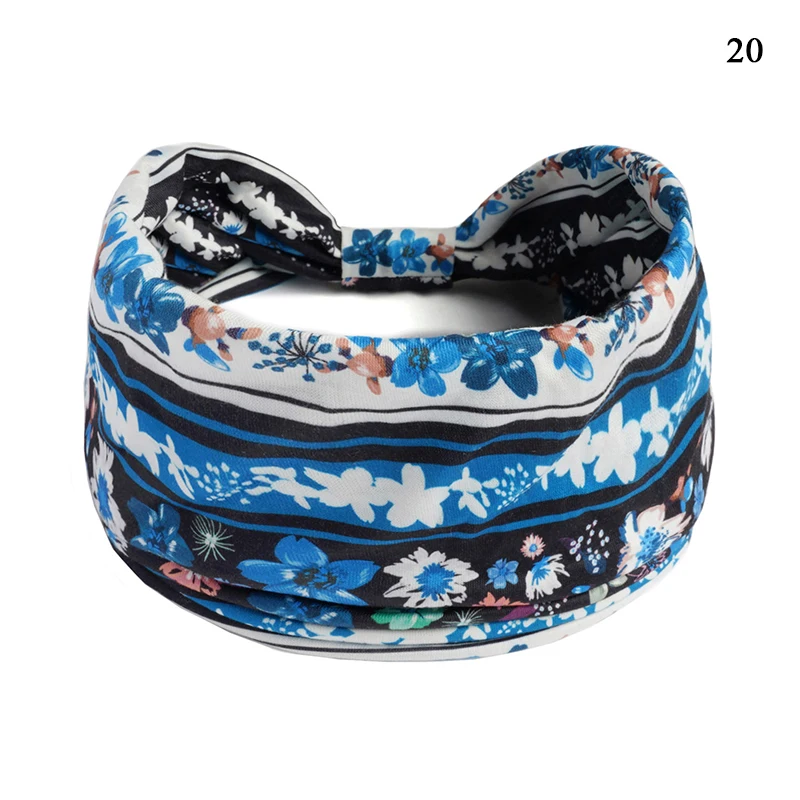 2023 Boho Flower Print Wide Headbands Vintage Knot Elastic Turban Headwrap for Women Girls Cotton Soft Bandana Hair Accessories