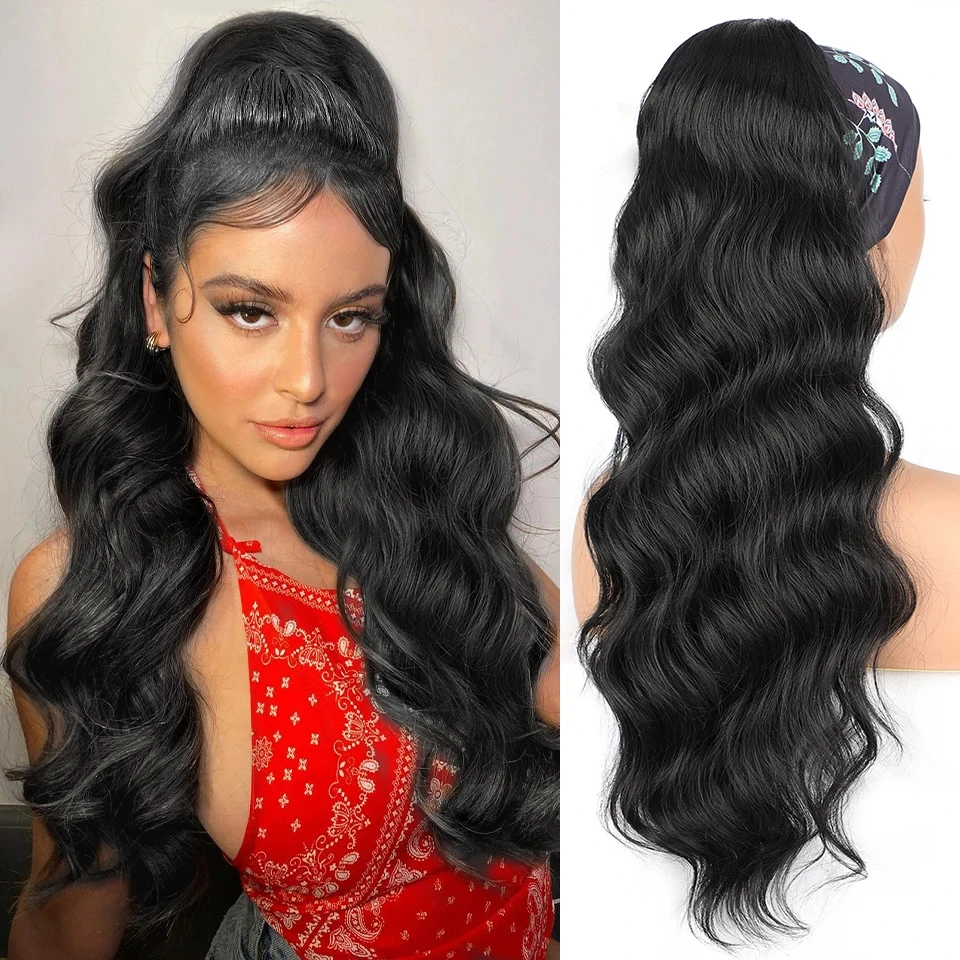 Body Wave Wikkel Rond Trekkoord Paardenstaart 10-26 Inch Braziliaans Menselijk Haar # 1b Natuurlijke Clip In Hair Extensions Haarstukje Cosplay