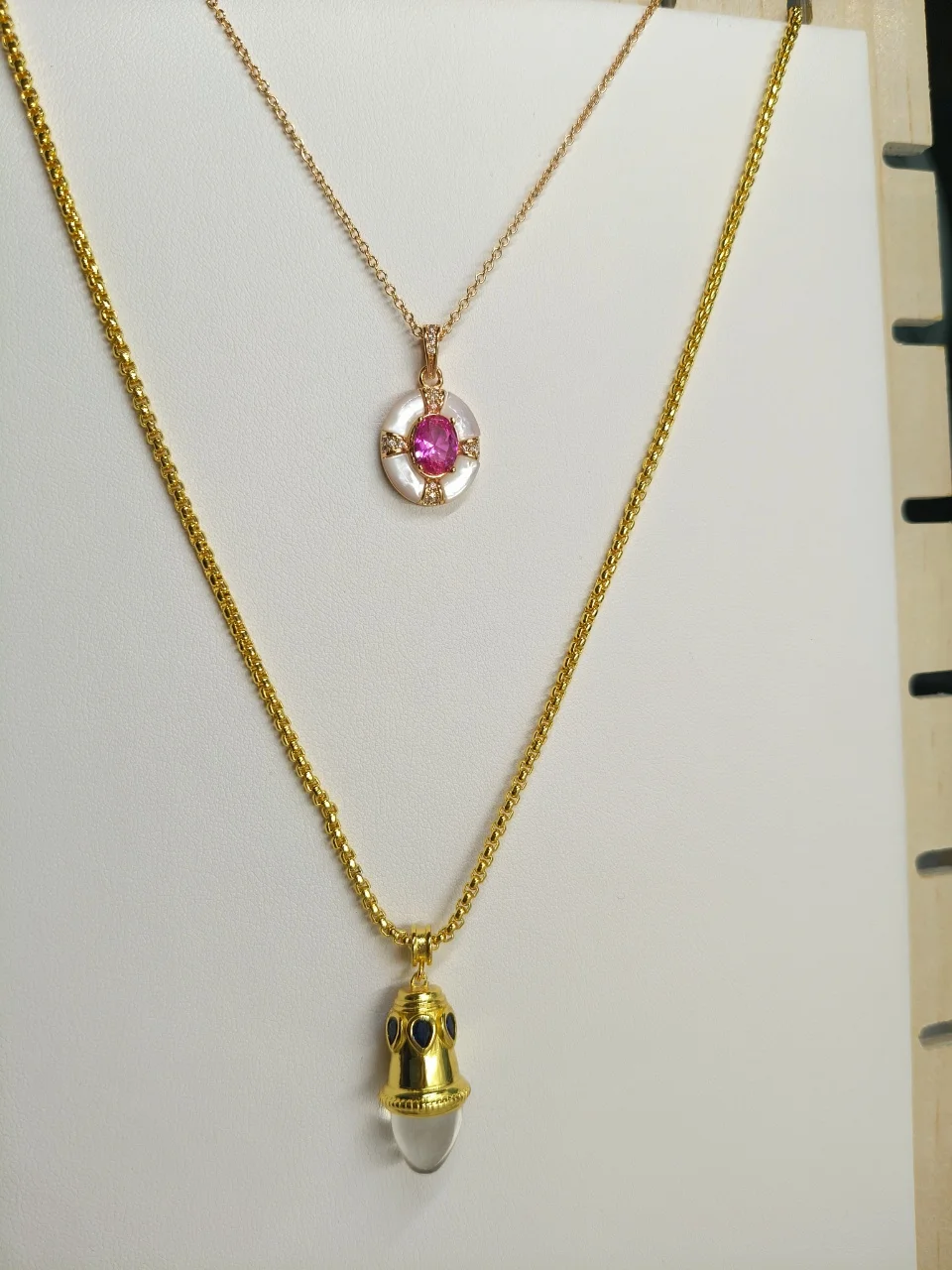 

Vintage Byzantium Era 925Silver Natural White Crystal Pendant Ruby Harp Necklace 18K Gold Vermeil Greece Myth Retro Fine Jewelry