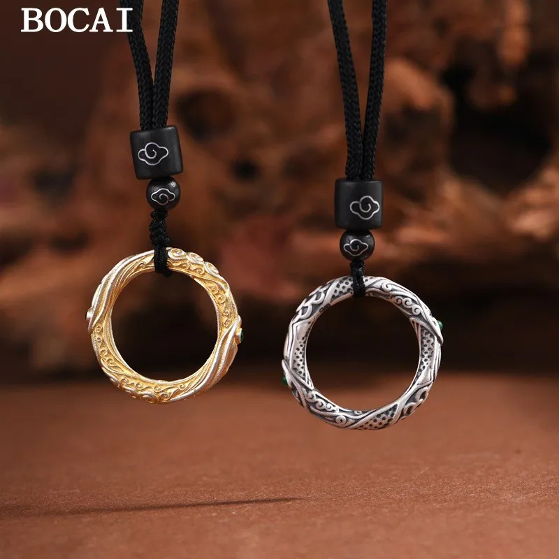 

BOCAI S925 стерлингового серебра ретро персонализированный Nezha Demon детский смешанный небесный шелк Qiankun круг кулон мужские и женские подарки
