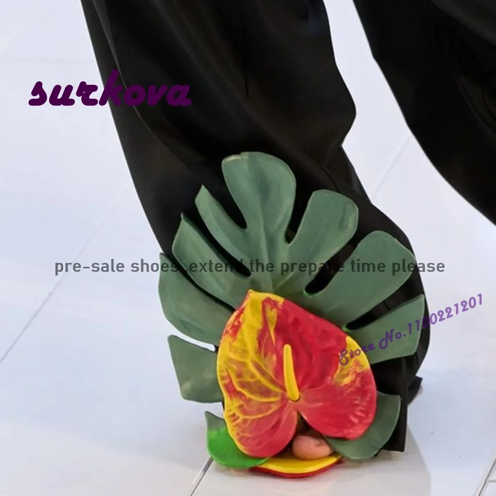 Tvarované pata cestička sandály anthurium velký listech dekorace patchwork dámská sandály 2023 nový spona slingback luxusní boty