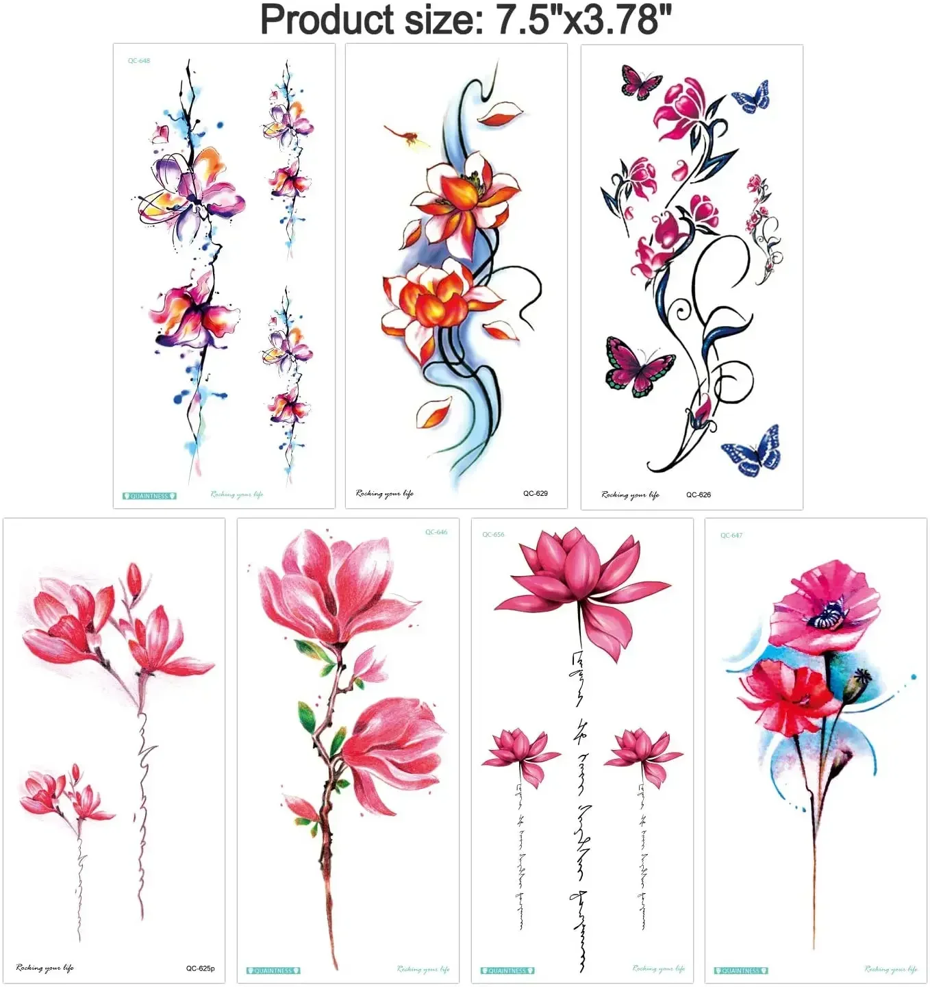 Waterproof Temporary Tattoo Sticker Flower Rose Flash Tattoos Lalash Tattoos Floral Wreath Body Art Arm Fake Sleeve Tatoo Women