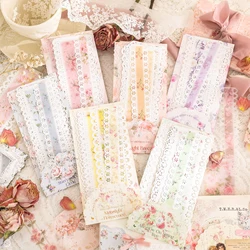 TIANZI 10 pcs Vintage Strip Lace Flowers Background paper Decorative Retro pose DIY Creative Collage Material Set Aesthetics