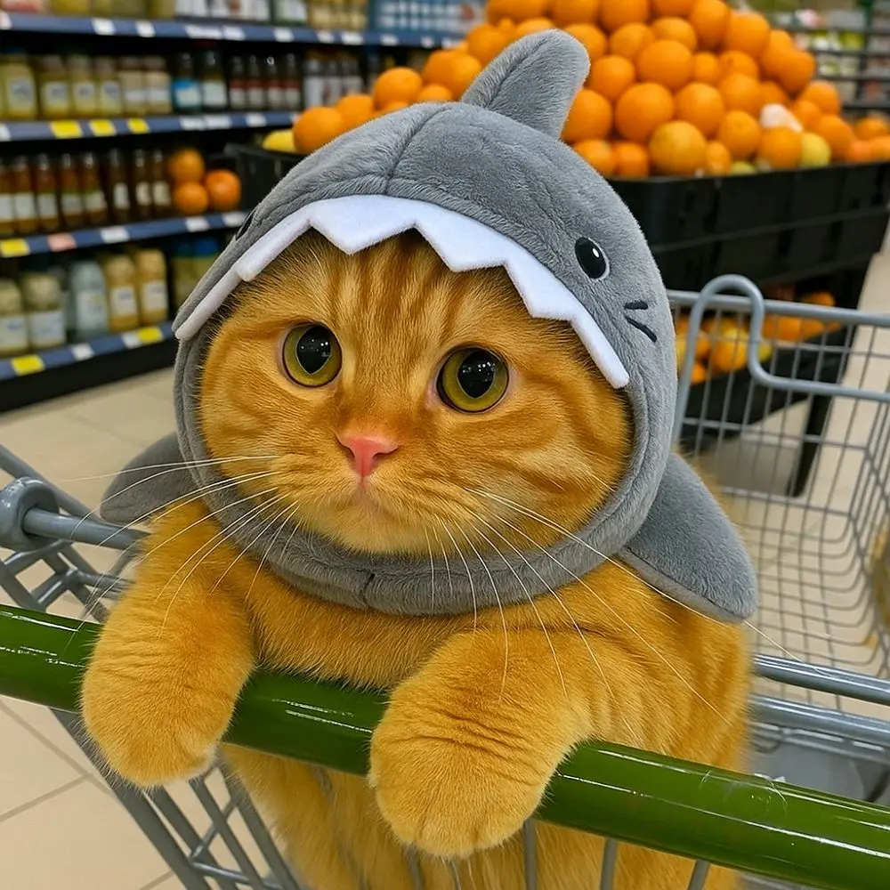 هريرة ملابس قابل للتعديل القط القرش غطاء الرأس الدافئة الكرتون القط الزخرفية قبعة لطيف لينة الحيوانات الأليفة زي صور الدعائم