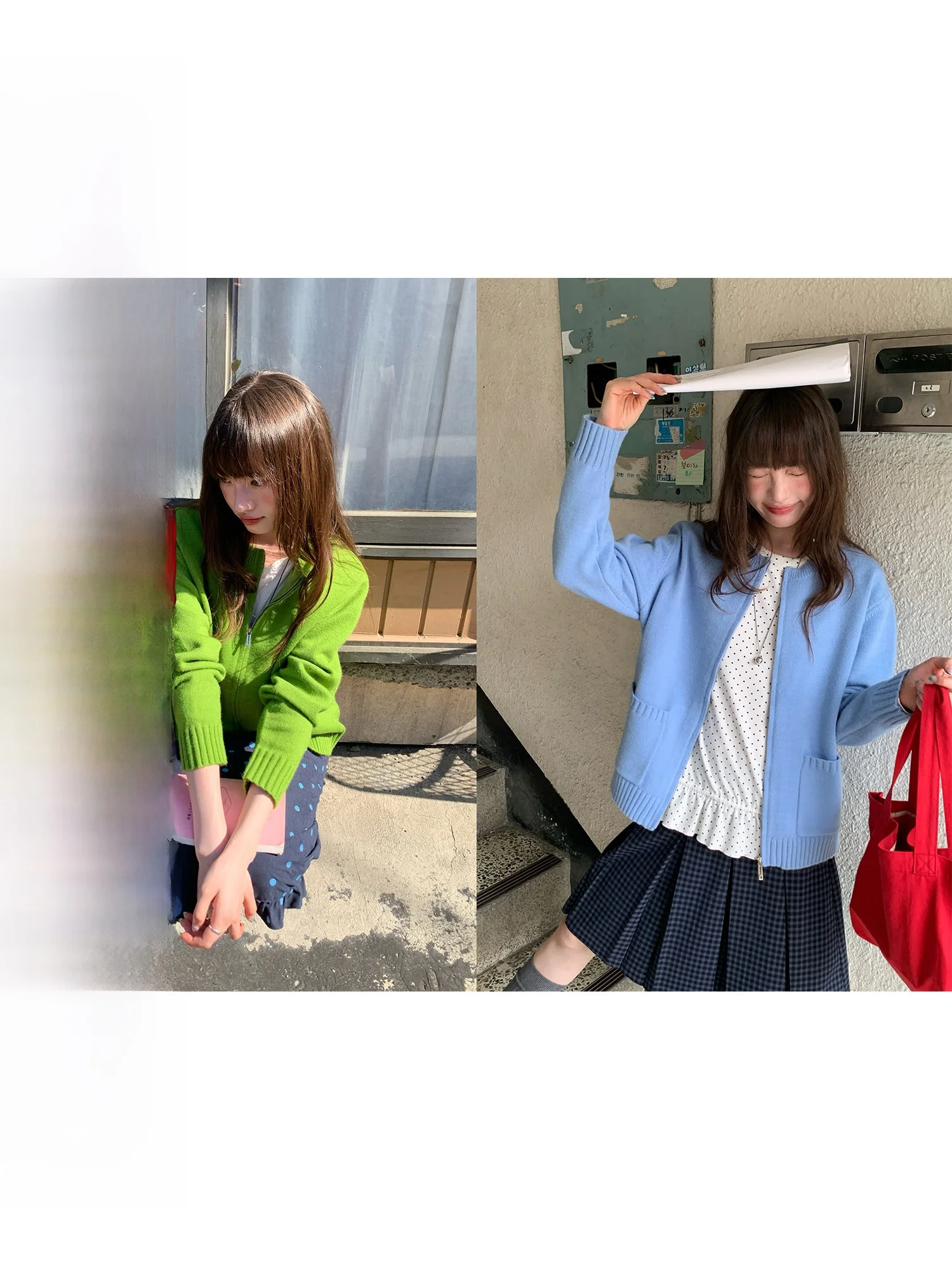 

Вязаный кардиган-свитер из мягкой шерсти в корейском стиле с круглым вырезом и молнией, свободного кроя, для женщин, весна-осень