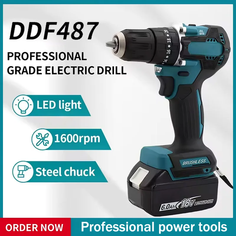 

Подходит для Makita DDF487, 18 В, аккумуляторная бесщеточная электрическая дрель, компактная, с высоким крутящим моментом, LXTElectric, с регулируемой скоростью, бесщеточный моторный инструмент