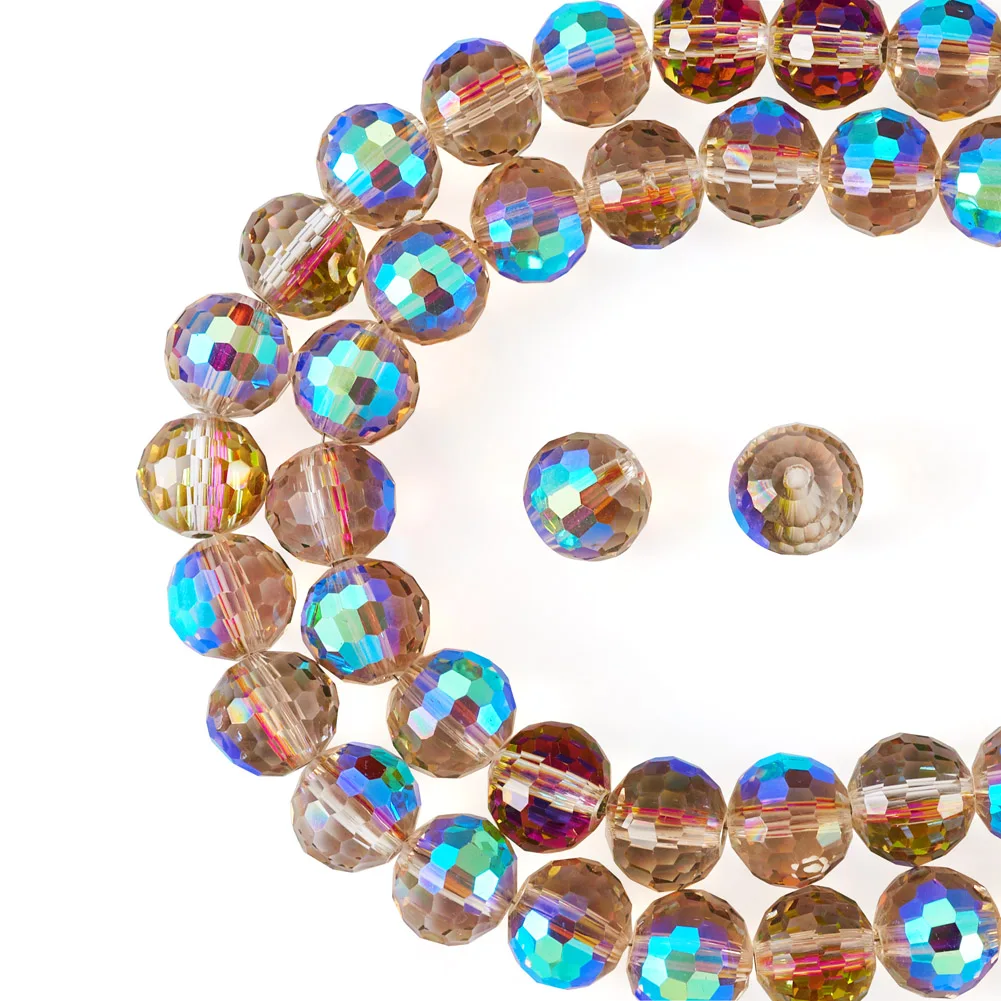 2 Strands Electroplate Transparent Glass Bead Strands 10mm Faceted Round Glass Beads for DIY Jewelry Making