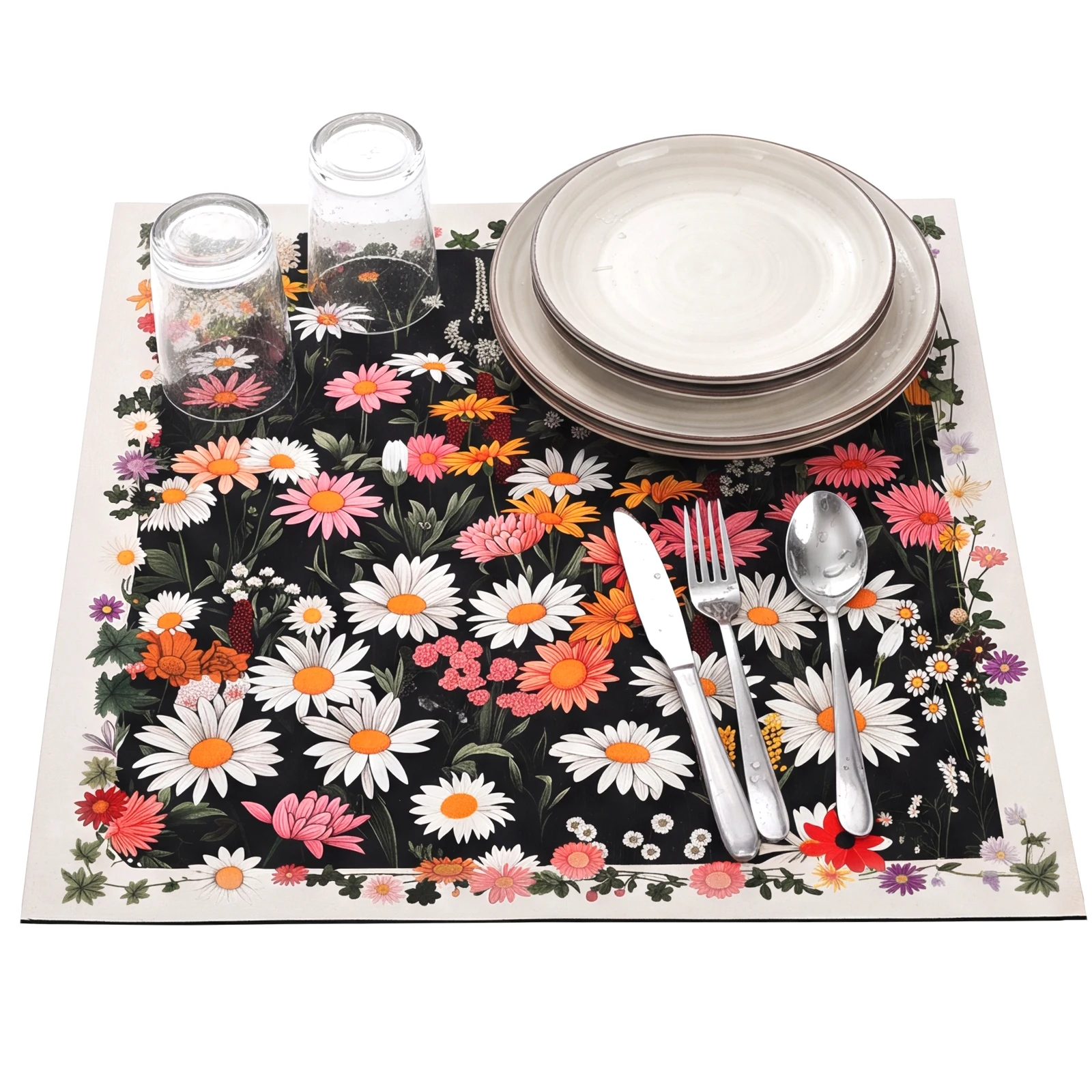 Retro Daisy Dish Drying Mat Diatomite Tableware Drying Pad Quick Dry Countertop Water Absorption Mark Hiding Kitchen Accessories