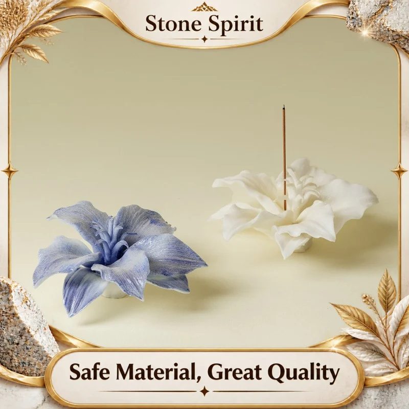 Handmade Lily Ceramic Incense Burner, Indoor Aromatherapy Stick Holder for Sandalwood Agarwood, 9.5cm Zen Desktop Decor Gift